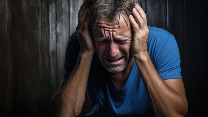 Verzweifelter Mann hält Kopf in Händen | betriebliche Sozialberatung