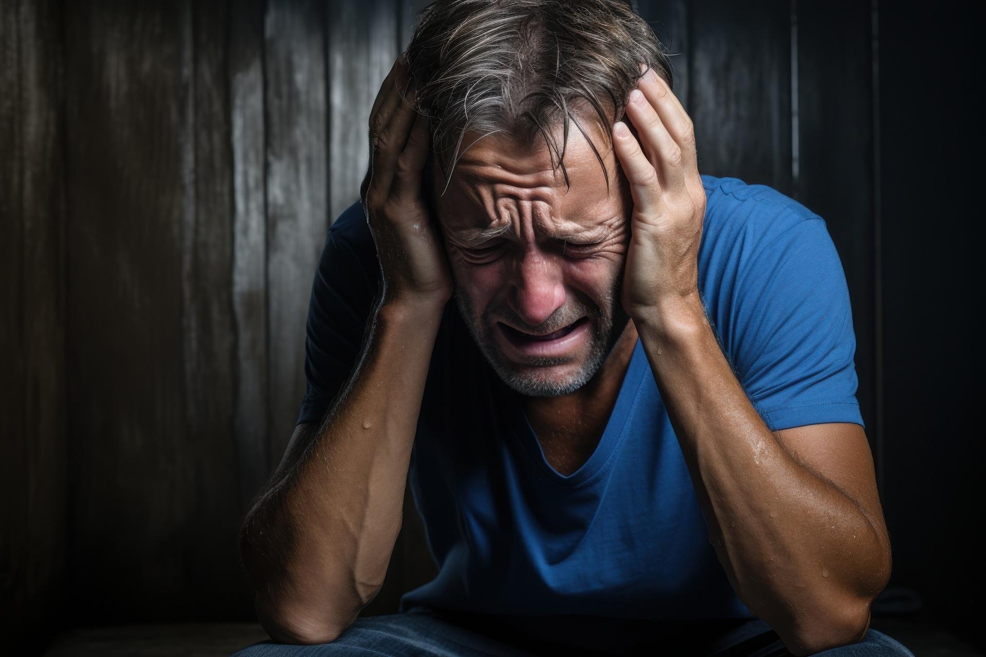 Verzweifelter Mann hält Kopf in Händen | betriebliche Sozialberatung